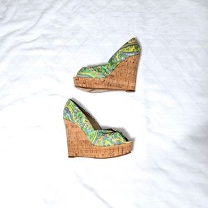 Nine West Pastel Paisley Peeptoe Platform Wedge6.5